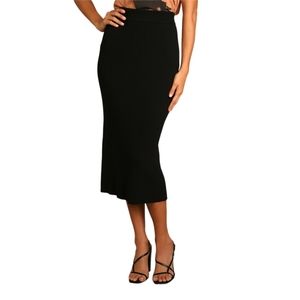 POL Ribbed Knit High Waist Black Midi Sweater Skirt
